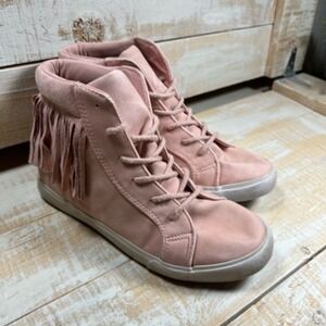 Skater Kids Girls Barbie Athletic Sneakers Pink Fringe Lace Up High Top Shoes 4M